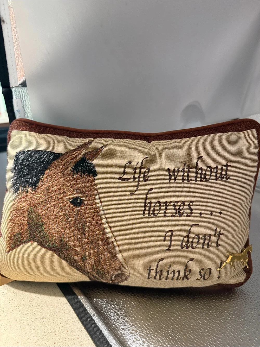 Decorative Horse Tapestry Pillow - Brown